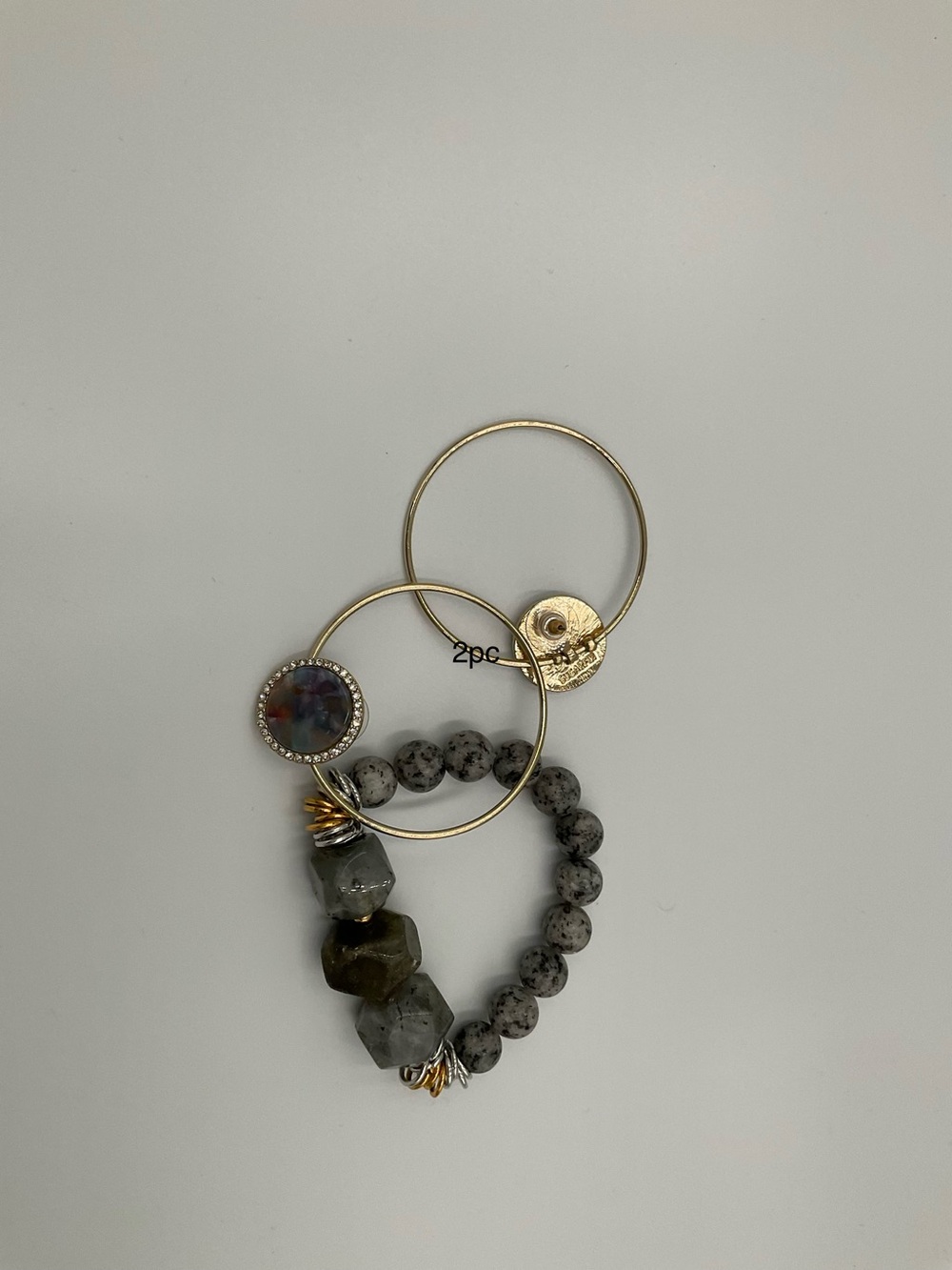 Gold-Tone Beaded Gemstone Bracelet Set - Gray & Multicolor Accent